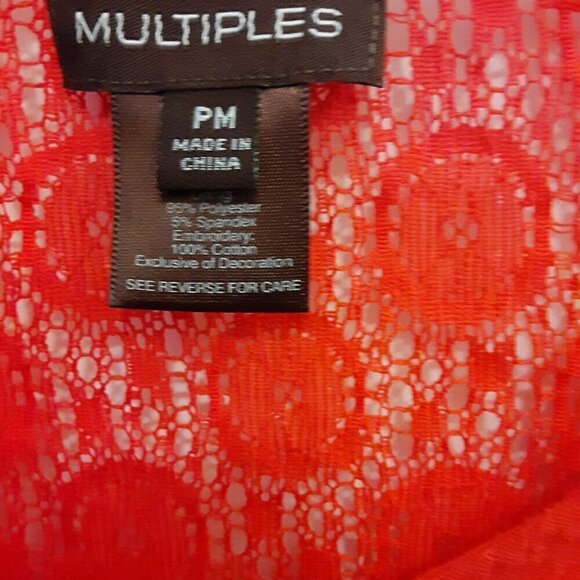Multiples (PM) Orange Blouse w/Embroidered Flowers on Neck, Front & Sleeves - Picture 3 of 5